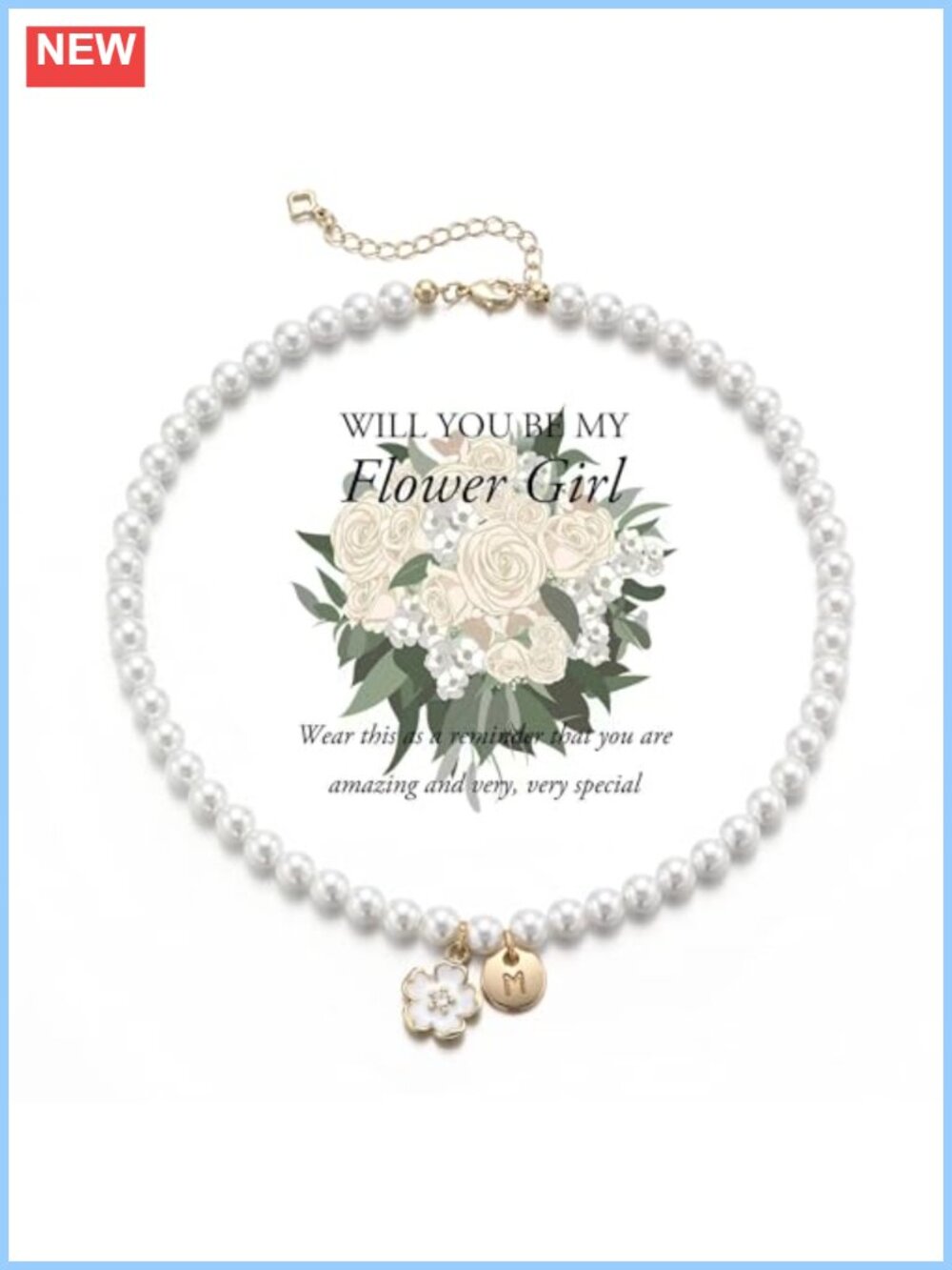 Personalized Pearl Initial Necklace 14K Gold Plated Flower Girl Gift Wedding
